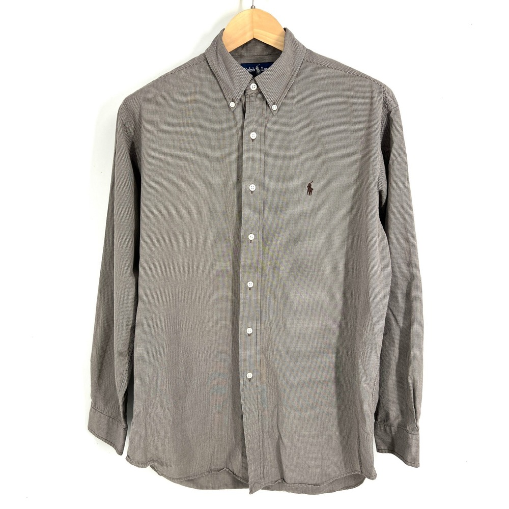 Ralph Lauren Blake Mens M Brown Micro Check Two-Ply Cotton Button Down Shirt